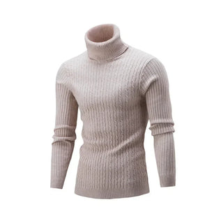 European and American New High-neck Sweater. Men's Solid Color Twisted Long-sleeved Knitted Sweater for Winter.