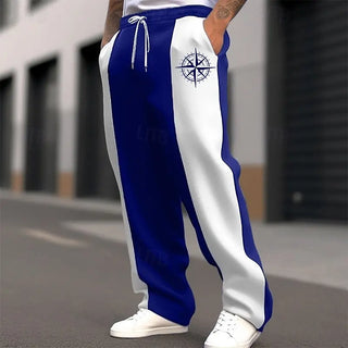 Men's Sweatpants Trousers Straight Leg Sweatpants Drawstring Pocket Color Block Compass Logo Comfort Sports Outdoor Fashion