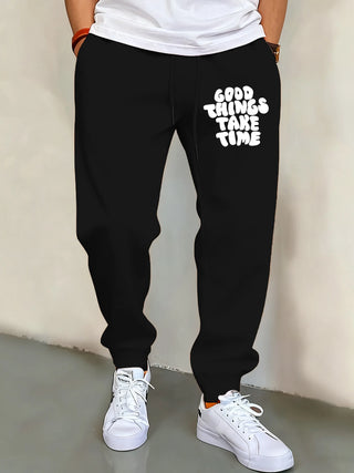 Good Thing Take Time Print Men Basics Pants Hip Hop Multicolor Sweatpants Pocket Autumn Long Pant Unisex Warm Fleece Clothing