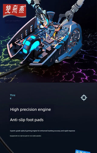 Shuangfeiyan Professional Gaming Mouse Wired Cool Light Precise Positioning USB Interface Computer Accessories Office