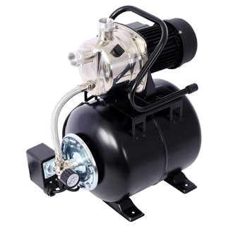 1.6 HP Shallow Well Pump Stainless Steel Water Transfer Camp Pumps Portable Garden Pump with Pressure Tank Automatic Operation
