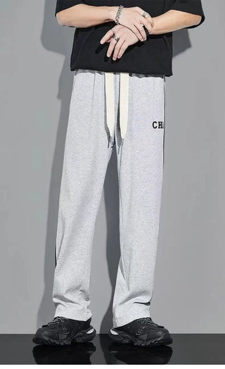 Fleece Thick Warm Straight Casual Pants Men Autumn Winter New Patchwork Striped Drawstring Waist Loose Versatile Sports Trousers