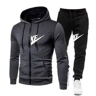 Autumn and winter zipper hooded sweatshirt + long pants set for men's new fashion casual outdoor fitness two-piece set
