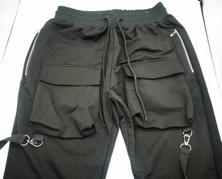 Mens Running Stretch Tights Sweatpants Sports Breathable Fitness Hip Hop Cotton Multi Pocket Cargo Pants Slim Leggings Chain