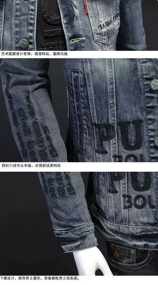 New men's denim jacket fashion casual lapel handsome motorcycle jacket high street retro trend loose denim top men's clothing
