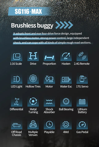 SG116 MAX 1:16 High Speed Drift Racing Car 80KM/H Brushless Motor 4WD SG316 MAX RC Off Road Car Monster Trucks Toy For Kids Gift