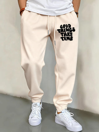 Good Thing Take Time Print Men Basics Pants Hip Hop Multicolor Sweatpants Pocket Autumn Long Pant Unisex Warm Fleece Clothing