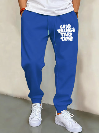 Good Thing Take Time Print Men Basics Pants Hip Hop Multicolor Sweatpants Pocket Autumn Long Pant Unisex Warm Fleece Clothing