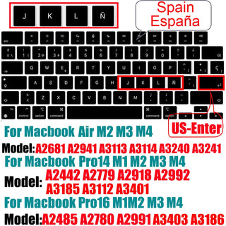 Compatible keyboard cover For MacBook Air 13.6 M2 M3 A3113 A2681 A3114 MacBook Pro14 16 M1 A2442 A2485 A2779 A2780 with touch ID