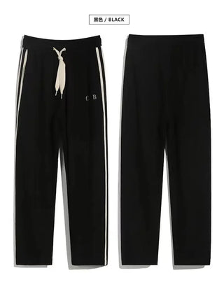 Fleece Thick Warm Straight Casual Pants Men Autumn Winter New Patchwork Striped Drawstring Waist Loose Versatile Sports Trousers