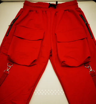 Mens Running Stretch Tights Sweatpants Sports Breathable Fitness Hip Hop Cotton Multi Pocket Cargo Pants Slim Leggings Chain