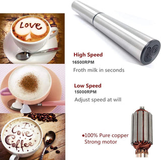Rechargeable Stainless Steel Milk Frother 2 Speeds for Latte Cappuccino Espresso Home And Barista Use