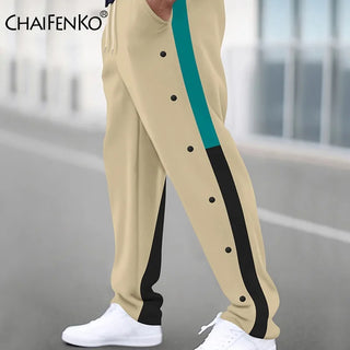 Men New Straight Pants Fashion Button Elastic Casual Trousers Spring Autumn Outdoor Breathable Comfort Pocket Sweat Pants Men