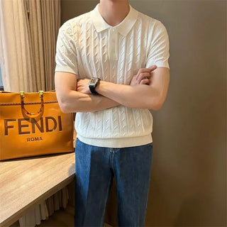 Vertical Jacquard Knitted Short-sleeved Polo Shirt Fashionable Trendy and Personalized Versatile Casual Lapel T-shirt