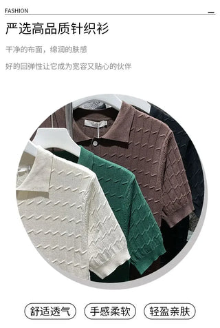 Ice Silk Short-sleeved Men's Cool T-shirt Slim Lapel Draping Handsome Street Style