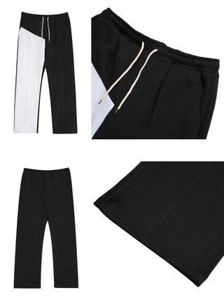 Men's Color Block Drawstring Sports Pants Loose Fit Straight Leg Casual Spring Autumn Street Fashion