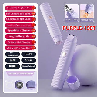 Waterproof 2in1 Electric Shaver for Women Bikini Hair Trimmer Wet Dry Use Dual Head Detachable Cordless Rechargeable