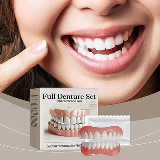 1Set False Teeth Silicone Upper Lower Veneers Perfect Denture Silicone Kit Temporary Orthodontic Fake Tooth Oral Hygiene Care