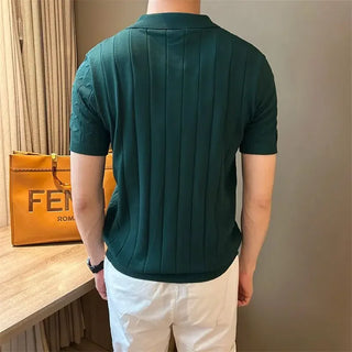 Vertical Jacquard Knitted Short-sleeved Polo Shirt Fashionable Trendy and Personalized Versatile Casual Lapel T-shirt