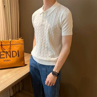 Vertical Jacquard Knitted Short-sleeved Polo Shirt Fashionable Trendy and Personalized Versatile Casual Lapel T-shirt