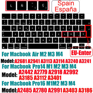 Compatible keyboard cover For MacBook Air 13.6 M2 M3 A3113 A2681 A3114 MacBook Pro14 16 M1 A2442 A2485 A2779 A2780 with touch ID