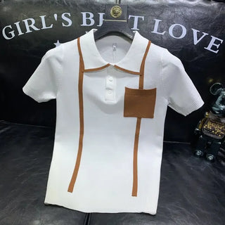 Knitted Short-sleeved Polo Shirt for Men Fashion Trend Young Handsome Versatile Casual Lapel T-shirt Trendy