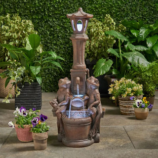 37.25 High Elaine Sapos Fountain Rustic MultiBrown Hand Crafted Resistant Floor Fountain with Light
