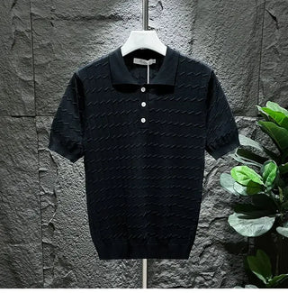 Ice Silk Short-sleeved Men's Cool T-shirt Slim Lapel Draping Handsome Street Style