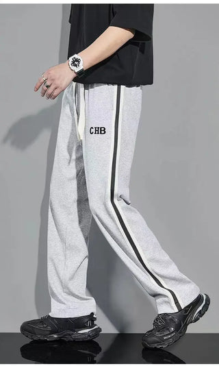 Fleece Thick Warm Straight Casual Pants Men Autumn Winter New Patchwork Striped Drawstring Waist Loose Versatile Sports Trousers