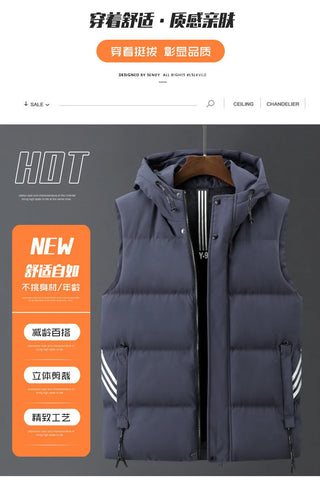 Waistcoat for men spring and autumn waistcoat for Korean men fashion slim handsome vest warm down cotton vest with hat