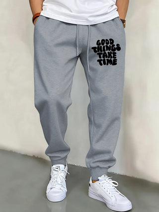 Good Thing Take Time Print Men Basics Pants Hip Hop Multicolor Sweatpants Pocket Autumn Long Pant Unisex Warm Fleece Clothing