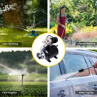 1.6 HP Shallow Well Pump Stainless Steel Water Transfer Camp Pumps Portable Garden Pump with Pressure Tank Automatic Operation