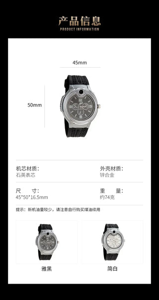 Outdoor Watch Inflatable Lighter Fashion Metal Gas Windproof Portable Open Flame Lighter Smoking Cool Personality Gift 2025 New