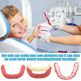 1Set Dentures Fake Teeth Braces Wax Strips DIY Kit Reusable Full/Partial Denture Top and Bottom Temporary Fake Tooth Easy Use