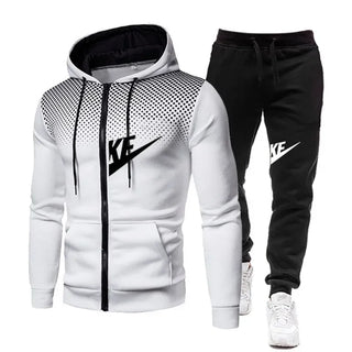 Autumn and winter zipper hooded sweatshirt + long pants set for men's new fashion casual outdoor fitness two-piece set