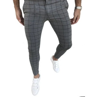 2025 New Spring Men Pencil Pants Fashion Plaid Print Trousers Male Slim Fit Business Clothes Young Men Skinny Pants MY908