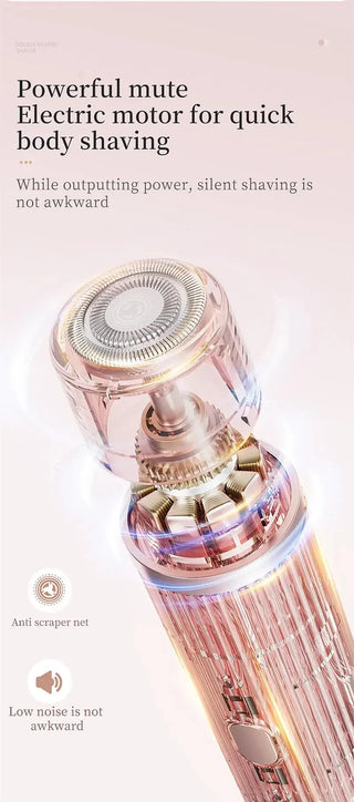 Waterproof 2in1 Electric Shaver for Women Bikini Hair Trimmer Wet Dry Use Dual Head Detachable Cordless Rechargeable