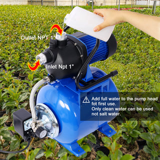 1.6 HP Shallow Well Pump Stainless Steel Water Transfer Camp Pumps Portable Garden Pump with Pressure Tank Automatic Operation