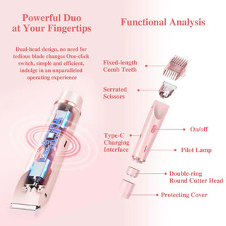 2 in 1 Dual-Head Painless Women Electric Razors Bikini Trimmer Wet Dry Use for Ladies Pubic Hair Detachable Head Electric Shaver
