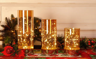 3Pcs Glass Flameless Candles LED Battery Powered Candles Fairy Light Table Lamp with 8-Key Remote Control Christmas Home Decor