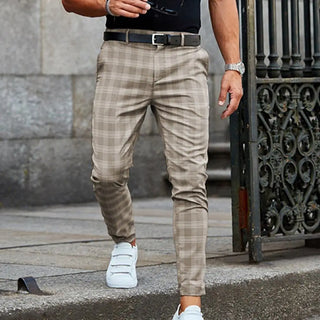 Checkered Pattern Fashion Men Trousers Plaid Loose Autumn Winter Vintage Men's Pants Business Casual Straight Leg Slim Pants