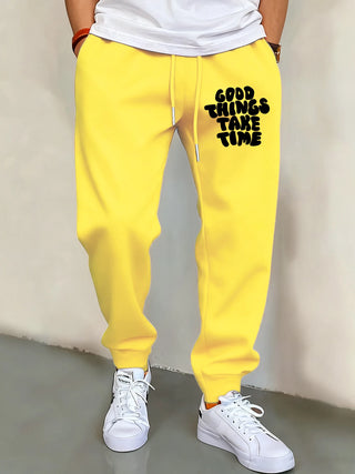 Good Thing Take Time Print Men Basics Pants Hip Hop Multicolor Sweatpants Pocket Autumn Long Pant Unisex Warm Fleece Clothing