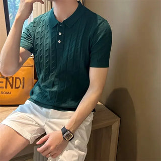 Vertical Jacquard Knitted Short-sleeved Polo Shirt Fashionable Trendy and Personalized Versatile Casual Lapel T-shirt