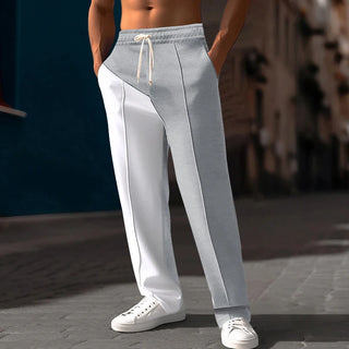 Men's Color Block Drawstring Sports Pants Loose Fit Straight Leg Casual Spring Autumn Street Fashion