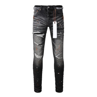 Fashion American Streetwear Distressed Vintage Men's Jeans Low Rise Stretch Skinny Button Fly Ripped Hold Pants