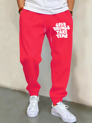 Good Thing Take Time Print Men Basics Pants Hip Hop Multicolor Sweatpants Pocket Autumn Long Pant Unisex Warm Fleece Clothing