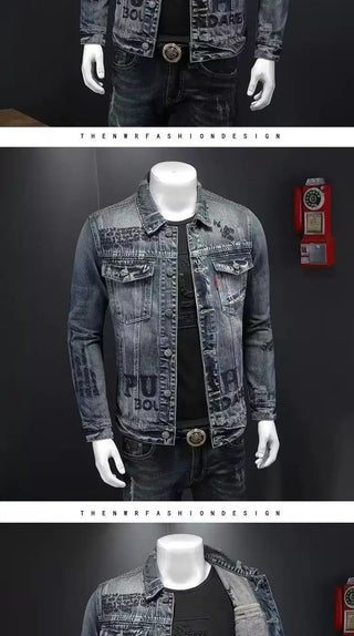 New men's denim jacket fashion casual lapel handsome motorcycle jacket high street retro trend loose denim top men's clothing