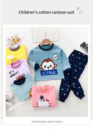 Children Pajamas Sets Unisex Soft Comfort Cartoon Dinosaur Clothing Set Outfit Suitable Boys Girls Perfect for Autumn Winter