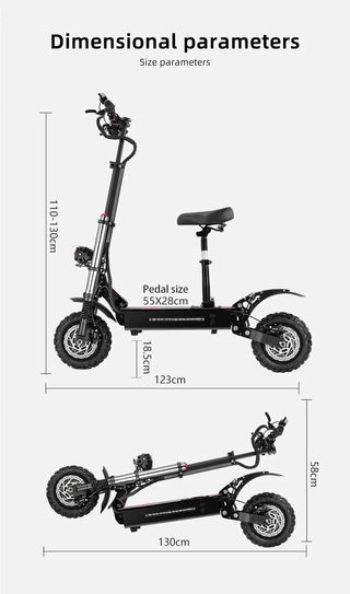 S3 Electric Scooter 6000W Dual Motor 60V-38AH Battery Top Speed 85km/h Max Range 120km Foldable 11inch Tires Max load 400kg