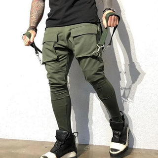 Men's New Spring And Fall Fashion Pants Hip hop Large Pocket Casual Slim-fit Sweatpants Men's Small Feet Cargo Pants